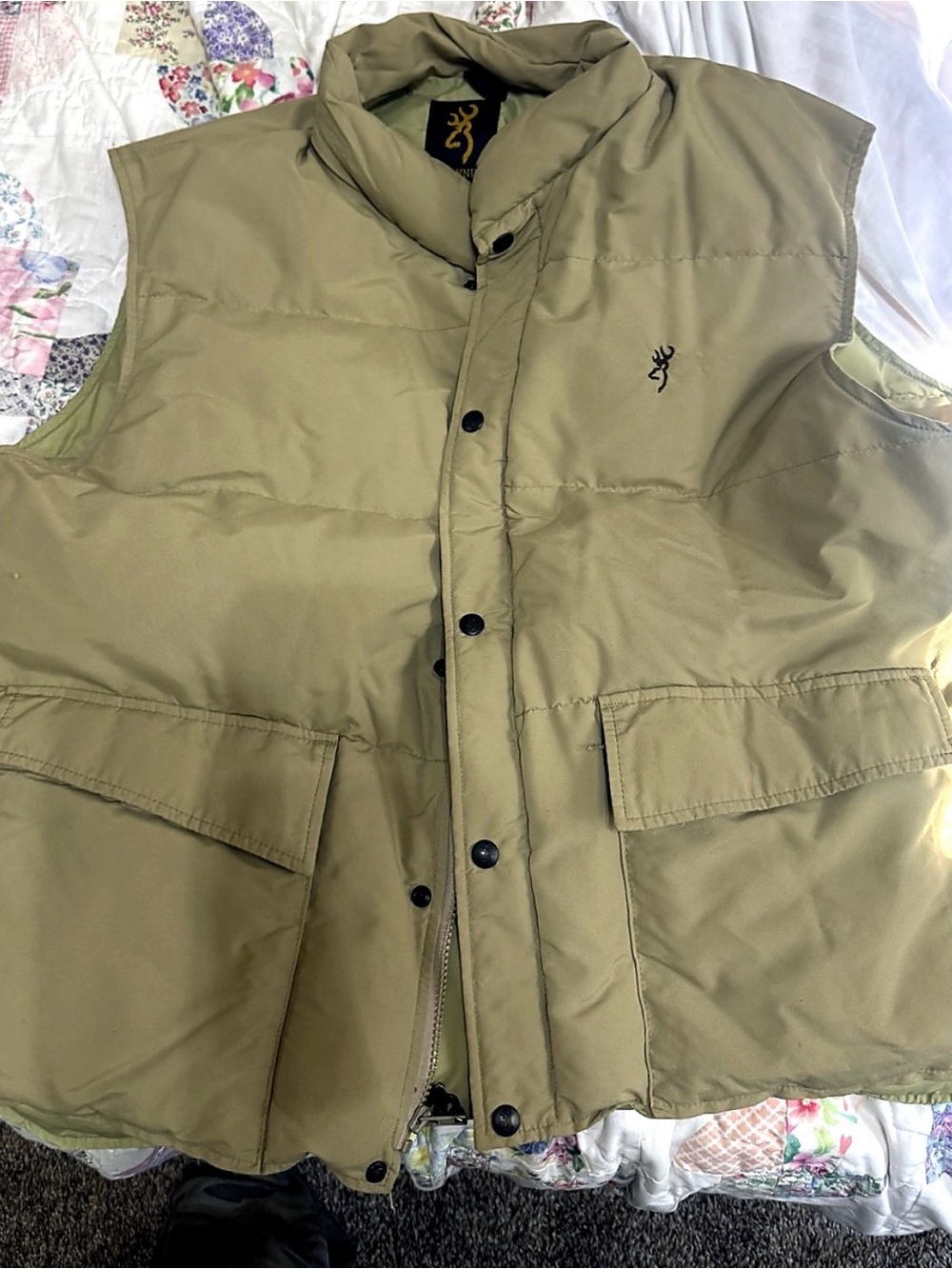 Vintage Browning Down Vest Men’s XXL Tan Khaki USA Made Snap Front Puffer